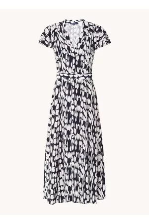 French Connection Dames Geprinte jurken - Midi wikkeljurk met print en strikceintuur