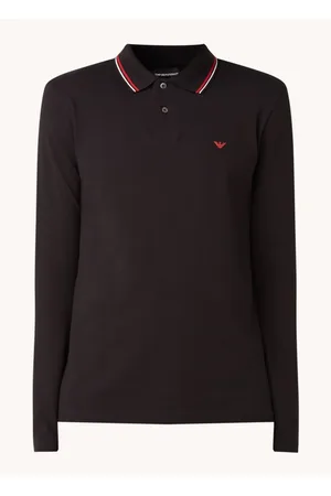 Emporio Armani Slim fit polo van piqué katoen met lange mouw