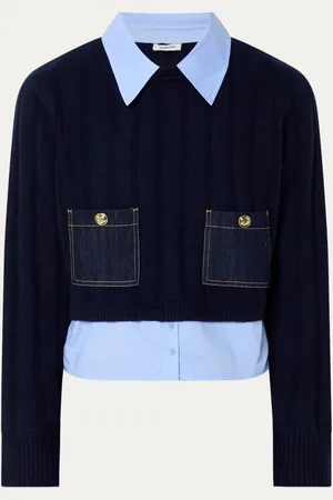 Sandro Ribgebreide cropped trui in kasjmierblend met afneembare kraag