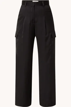 Bash Cary high waist loose fit broek van satijn met klepzakken
