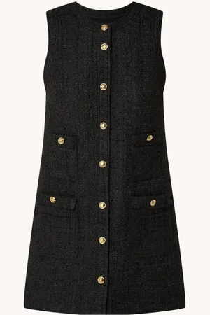 Sandro Mouwloze mini jurk met tweed-look en opgestikte zakken