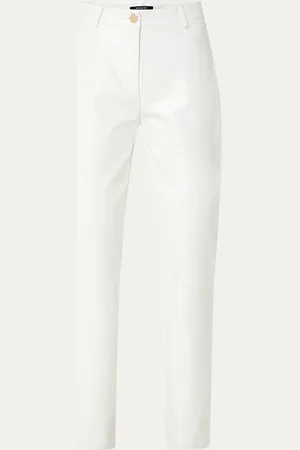 NIKKIE. Luz mid waist straight fit broek van imitatieleer met structuur