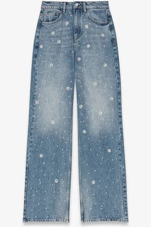 Maje Mid waist wide leg jeans met borduring