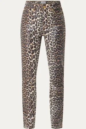 Ganni High waist straight leg jeans van biologisch katoen met panterprint
