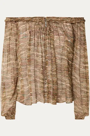 Isabel Marant Vutti semi-transparante off-shoulder top met print