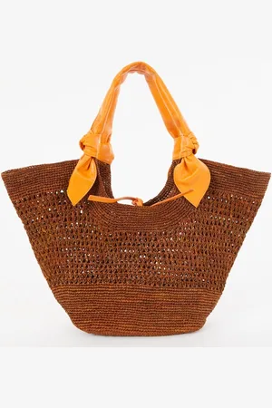 Hereu Fonol schoudertas van raffia met leren details