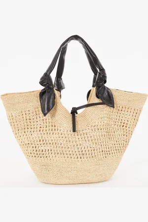 Hereu Fonol schoudertas van raffia met leren details