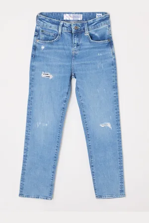 Retour Landon straight leg jeans met destroyed afwerking
