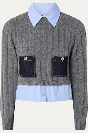 Sandro Ribgebreide cropped trui in kasjmierblend met afneembare kraag