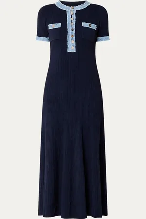 Sandro Ribgebreide midi jurk met details van denim