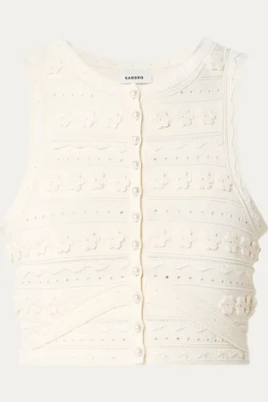 Sandro Fijngebreide crop top met imitatieparels en opengewerkt dessin