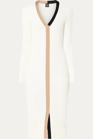 HUGO BOSS Ribgebreide midi jurk met V-hals en split
