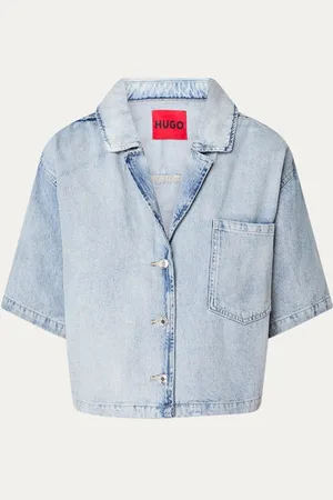 HUGO BOSS Gesila blouse van denim met borstzak