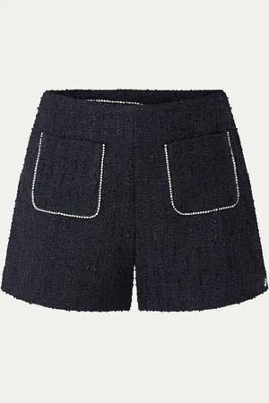 Josh V Elvira high waist straight fit korte broek van bouclé met strass