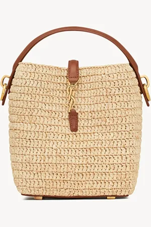 Saint Laurent Le 37 Mini handtas van raffia met kalfsleren details