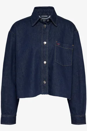 Tommy Hilfiger Cropped overshirt van denim met borstzak