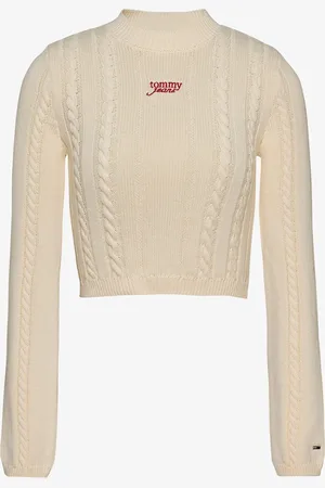 Tommy Hilfiger Kabelgebreide cropped pullover met logo