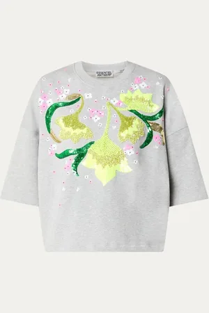 Essentiel Antwerp Hotanical oversized T-shirt met gemêleerd dessin en pailletten
