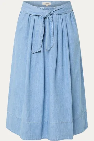 Claudia Sträter Midi rok van chambray met strikceintuur