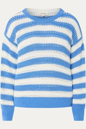 Claudia Sträter Grofgebreide pullover met streepprint en opengewerkt dessin