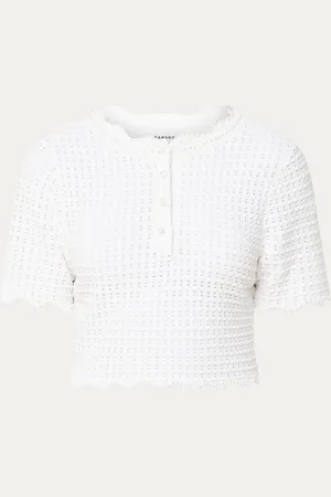 Sandro Grofgebreide crop top met imitatieparels en opengewerkt dessin