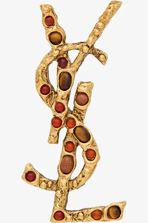 Saint Laurent Cassandre broche met tijgeroog en zonnesteen