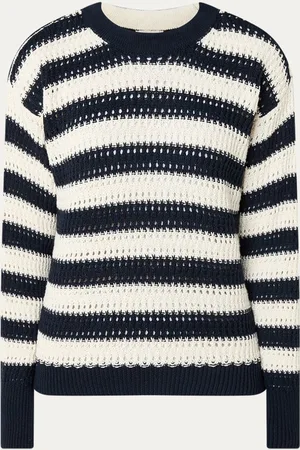 Claudia Sträter Grofgebreide pullover met streepprint en opengewerkt dessin
