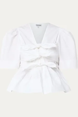 Ganni Blouse met V-hals en strikdetail