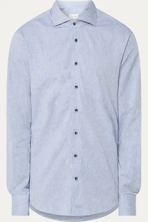 Michaelis Regular fit overhemd in linnenblend met gemêleerd dessin