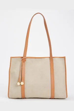 Sandro Shopper van canvas met kalfsleren details