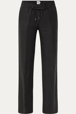 Brax Farina mid waist straight fit broek van linnen met strikceintuur