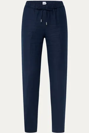 Brax Farina mid waist straight fit broek van linnen met strikceintuur