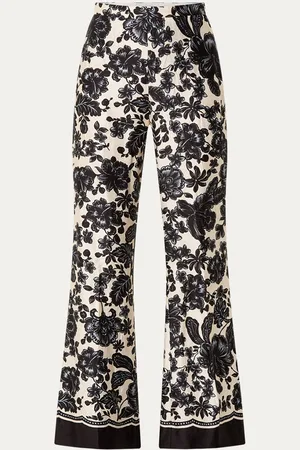 Sandro High waist flared broek van satijn met bloemenprint