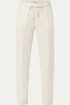 Brax Farina mid waist straight fit broek van linnen met strikceintuur