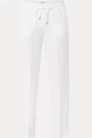 Brax Farina mid waist straight fit broek van linnen met strikceintuur