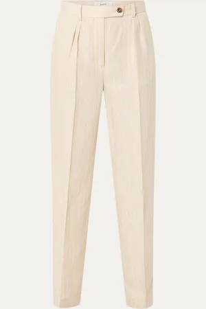 Bash Peanut high waist straight fit pantalon in linnenblend met streepprint