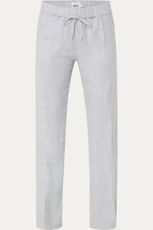 Brax Farina mid waist straight fit broek van linnen met strikceintuur
