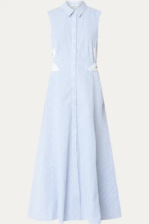 Sandro Midi blousejurk met streepprint en broderie
