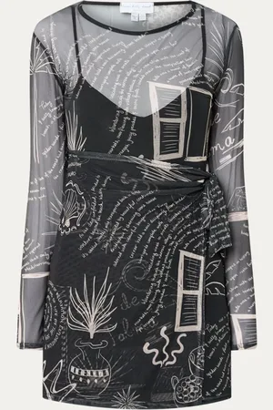 Never Fully Dressed Palma mini jurk van mesh met print en strikceintuur
