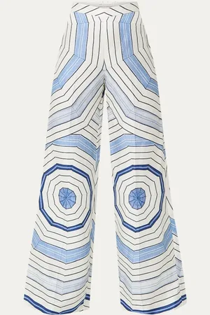 Sandro Hight waist wide leg broek in linnenblend met print
