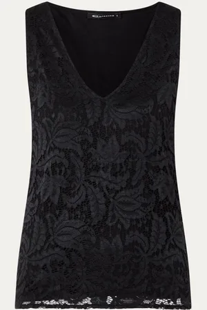 Expresso Mouwloze top met overlay van kant