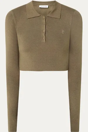 The Frankie Shop Giselle fijngebreide crop top met logoborduring