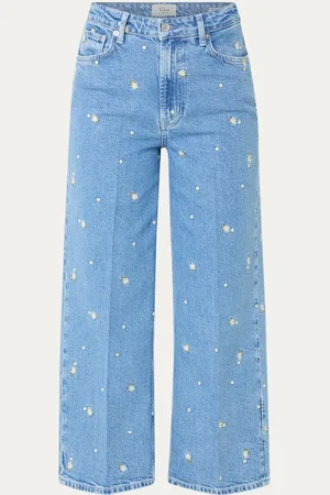 Rails Getty high waist wide leg cropped jeans met bloemborduring