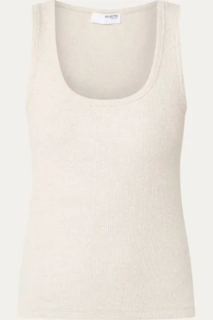 SELECTED Anna ribgebreide tanktop van biologisch katoen