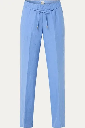 Brax Farina mid waist straight fit broek van linnen met strikceintuur