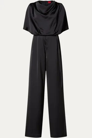HUGO BOSS Kasmina wide fit jumpsuit van satijn met strikceintuur