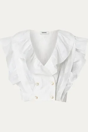 Sandro Crop top in linnenblend met sierknopen