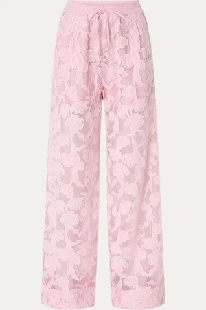 Essentiel Antwerp Henim high waist loose fit pantalon met opengewerkt dessin en borduring