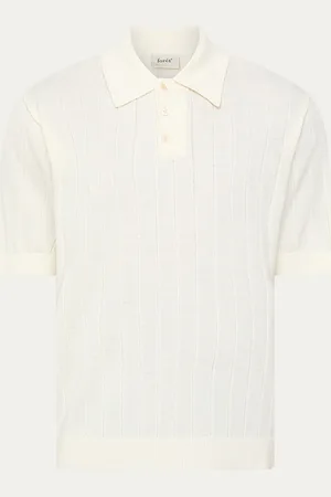Foret Astern fijngebreide regular fit polo in scheerwolblend met ribstructuur