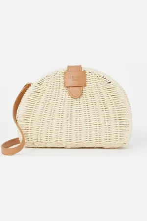 L.K. Bennett Clutch van raffia met afneembare schouderriem